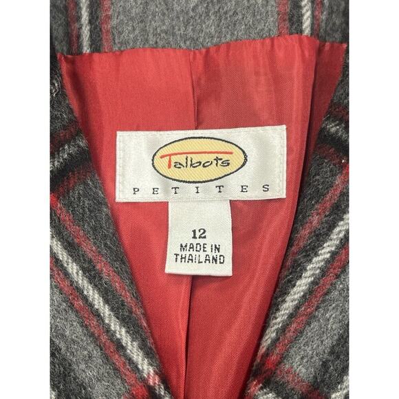 Talbots Vintage Gray Red Plaid Wool Blend Blazer Jacket Buttons Women's Sz 12P - Picture 6 of 12